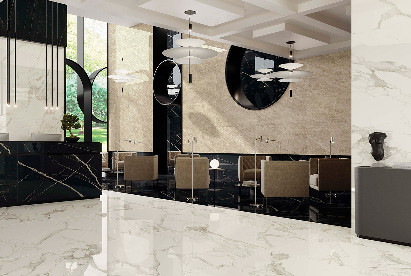 EMPIRE / ARABESCATO POLISHED / CALACATTA BLACK POLISHED / TAJMAHAL POLISHED